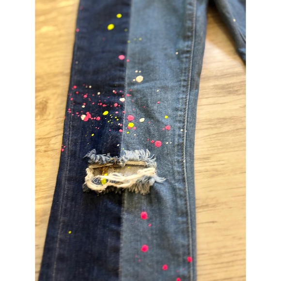 Rockstar‎ Original Distressed Paint Splatter Jeans Size 3 Patchwork Denim - Picture 8 of 10